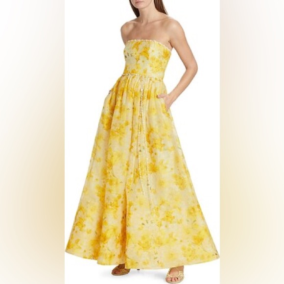 ZIMMERMANN WONDERLAND SHELL EMBELLISHED SILK BLEND GOWN YELLOW - Picture 6 of 10